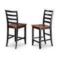 East West Furniture East West Furniture FAS-BLK-W Set Of 2 Fairwinds Stool Microfiber Upholstered Seat With Lader Back In Black & Cherry FAS-BLK-W